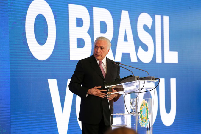 Presidente Michel Temer faz balanço dos dois anos de governo, durante o evento O Brasil Voltou, no Palácio do Planalto./Fabio Rodrigues Pozzebom/Agência Brasil.