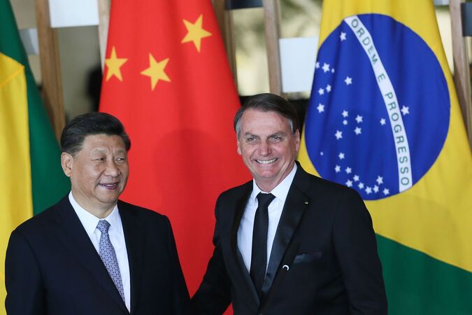 O presidente da República Popular da China, Xi Jinping e o presidente Jair Bolsonaro, durante declaração à imprensa no Palácio do Itamaraty, em Brasília